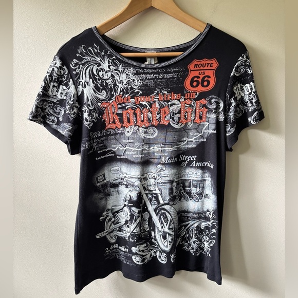 Vintage Paper Tag Route 66 Graphic T-Shirt - Picture 1 of 8